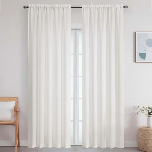 Vista 36 de Cortinas de lino para dormitorio y sala de estar de 96 pulgadas de largo, juego de 2 paneles, con bolsillo para cortinero, filtrado de luz, textura