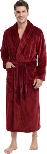 Vista 11 de U2SKIIN Albornoz de forro polar para hombre con cuello de felpa A-verde oscuro