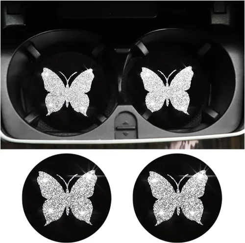 Vista 8 de BESULEN Posavasos de Mariposa para Automóvil, Paquete de 2 Posavasos Universales de 2.75 Pulgadas Antideslizantes para Portavasos, Alfombrilla