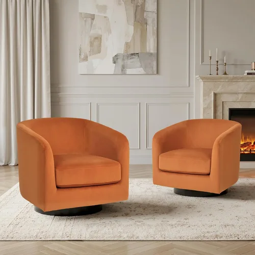 Vista 17 de Silla Giratoria de Acento de Cuero Sintético con Base de Madera, Sillas de Barril Tapizadas Modernas para Sala de Estar, Cómodo Sillón Redondo Sofá