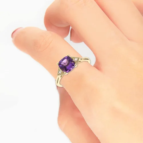 Vista 3 de Gin & Grace Anillo de amatista y diamante de oro amarillo de 10 quilates para mujer