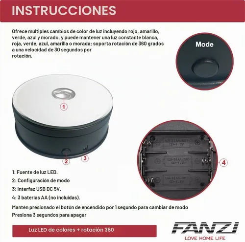 Vista 6 de FANZI Base de luz LED motorizada para exhibición temática, exhibición de ventanas, acrílico, pantalla de cristal y disparo de productos, tocadiscos