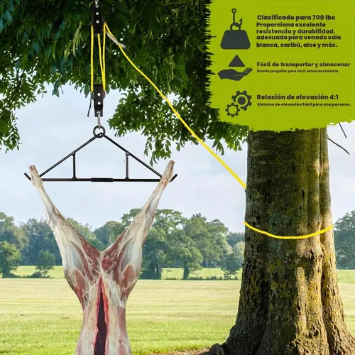 Vista 3 de Highwild Game Hoist Gambrel & Deer Hanger Kit, sistema de polea de alzamiento de ciervo de 700 libras con relación de elevación 4:1 y cuerda de 44