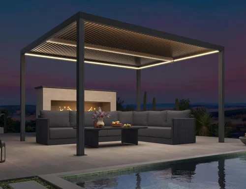 Vista 17 de PURPLE LEAF - Pérgola con listones de 10 x 12 pies, sistema de drenaje 94AS para patio, color gris Premium All-Aluminum Rustproof Build, Modern