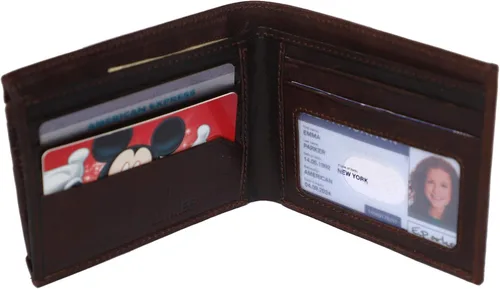Vista 6 de REAGO Cartera de bloqueo RFID de cuero genuino para hombres con ventana de identificación doble