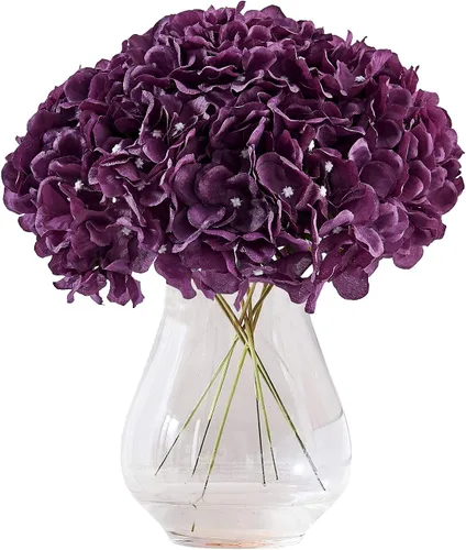 Vista 33 de Flores de hortensias artificiales rosa polvoriento, 10 cabezas de flores de seda de hortensia falsas para centros de mesa de boda, ramos de 10