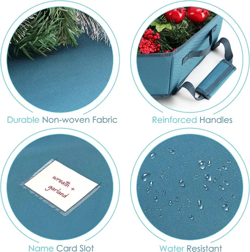 Vista 5 de Contenedor para guardar coronas - Bolsa de almacenamiento para coronas de Navidad de carcasa dura con bolsillos interiores, doble cremallera y asas