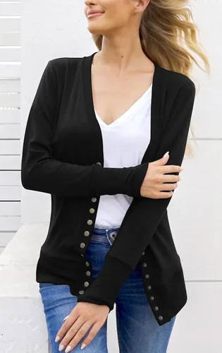 Vista 2 de NENONA Suéter de punto de manga larga con cuello en V y botones para mujer