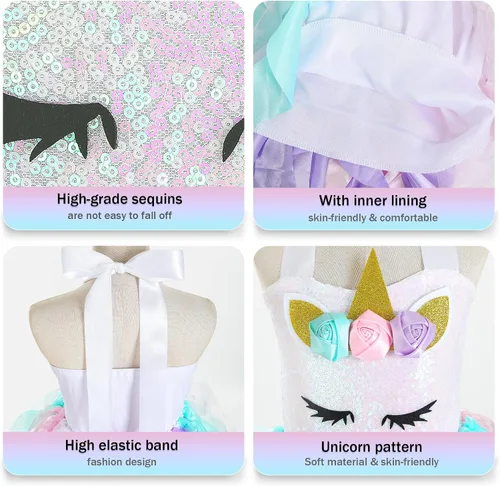 Vista 4 de Vestido tutú para niñas con capas de organza y sauces, traje de cumpleaños, vestido de fiesta de tul con lentejuelas para Pascua, cumpleaños