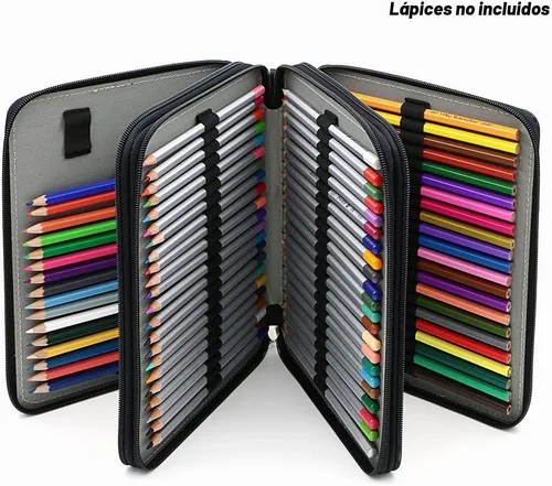Vista 5 de Estuche BTSKY con espacio para 120 lápices, de alta calidad y de cuero de PU, Negro Portalápices con correa de asa, práctica caja de lápices