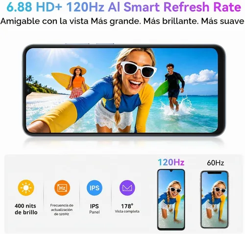 Vista 3 de Blackview Wave 10 Teléfono celular desbloqueado, Smartphones para T-Mobile Android 16, 6.88 pulgadas, 120 Hz, 32 GB + 128 GB, 1 TB expandible, 32