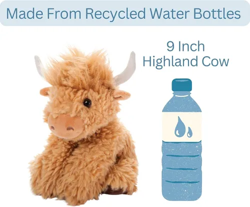 Vista 3 de The Petting Zoo Highland Cow Peluche de peluche, regalos para niños, animales salvajes de la vida silvestre, vaca rubia, 9 pulgadas