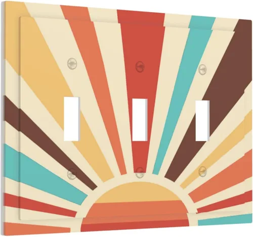 Vista 135 de Placa de pared abstracta con diseño de amanecer retro, arco iris, puesta de sol, sin dispositivo, placa de pared decorativa en blanco, placa frontal