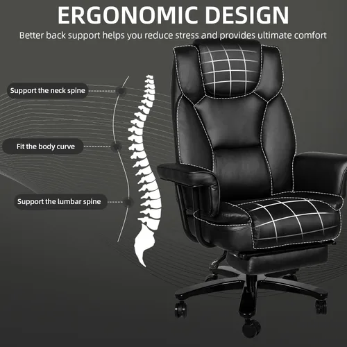 Vista 6 de Silla de oficina reclinable con reposapiés, sillas de escritorio de oficina en casa grandes y altas, 400 libras con respaldo alto, asiento ancho