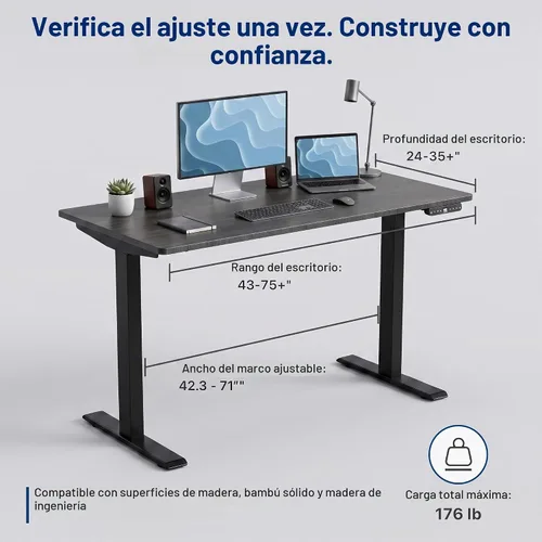 Vista 8 de Uncaged Ergonomics Marco de escritorio eléctrico de doble motor de 2 etapas negro 2 etapas altura: 27.2-46.7