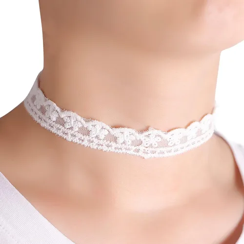 Vista 3 de Gargantilla de encaje negro gótico con tatuaje para fiesta de Halloween, accesorio personalizado para mujer R1: blanco