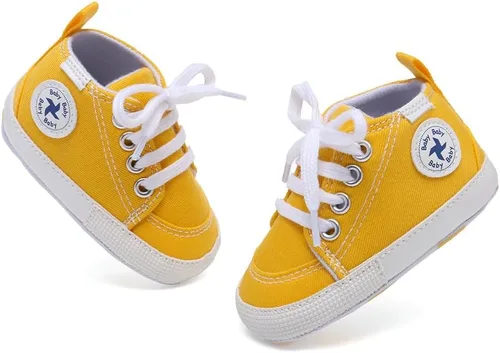 Vista 5 de Baby Girls Boys Shoes Soft Anti-Slip Sole Newborn First Walkers High Top Canvas Denim Unisex Infant Sneaker