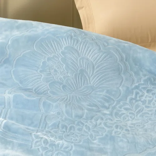 Vista 6 de DBOZE Manta pesada tamaño Queen, manta de forro polar estilo coreano, suave, cálida, de 2 capas, reversible, Raschel (azul)
