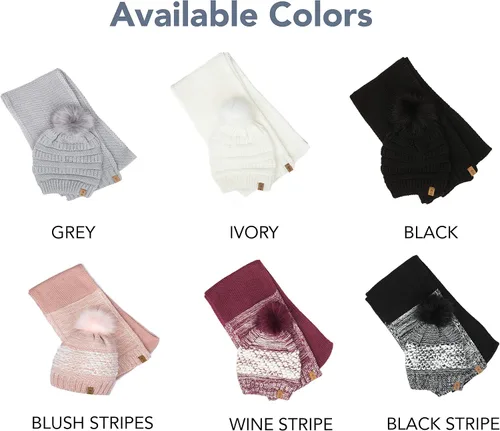 Vista 8 de Free Country Bufanda y gorro de punto a juego conjunto térmico de invierno con pompones holgados para mujer
