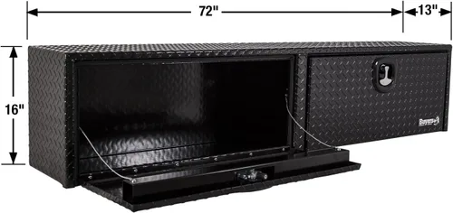 Vista 2 de Buyers Products 1721551 - Caja de camión de aluminio negro con tracción en diamante y tapa superior con puerta abatible, 72 x 13 x 16 pulgadas
