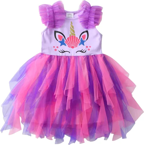 Vista 10 de DXTON Vestidos de verano de manga corta tutú para niña, para fiesta, boda, cumpleaños