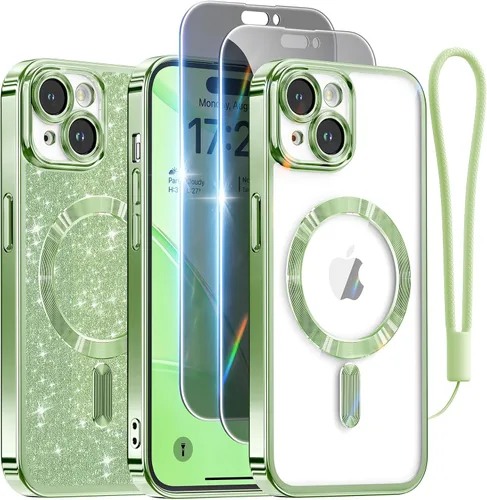 Vista 32 de Meifigno - Funda diseñada para el iPhone 16 Pro de 6.3", [Tarjeta de purpurina y correa para la muñeca] [Compatible con MagSafe]