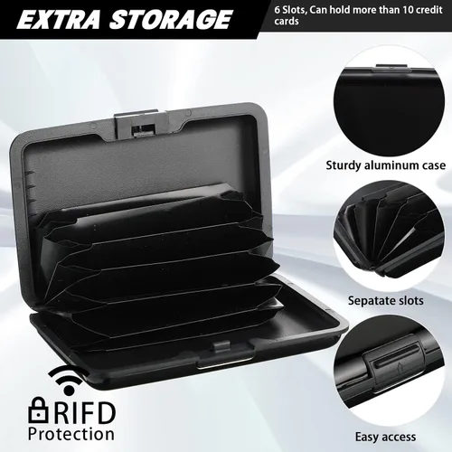 Vista 3 de 12 piezas de bloqueo RFID para tarjetas de crédito, mini cartera delgada de aluminio de metal, protector de tarjeta de crédito, funda rígida