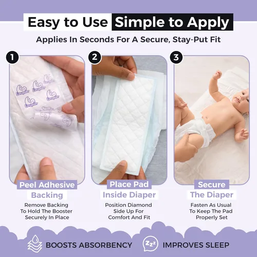 Vista 3 de Almohadillas elevadoras de pañales durante la noche – Insertos adhesivos para pañales para niños y niñas – Forros nocturnos para tamaños 4 – 6