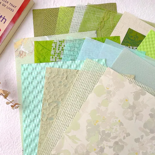 Vista 7 de Aromoty 20 piezas de papel artesanal para álbum de recortes, papel texturizado para manualidades, papel Morandi A5 en malla, tela de morera, mezcla