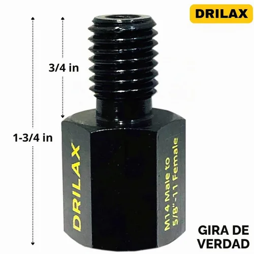 Vista 8 de Drilax Adaptador de amoladora angular M14 macho a 5/8-11 hembra, convertidor de rosca europeo a norteamericano para brocas de núcleo de diamante