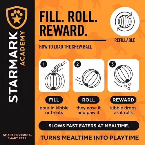 Vista 13 de Starmark Treat Dispensing Chew Ball - Juguete resistente para perros, mediano/grande para razas grandes