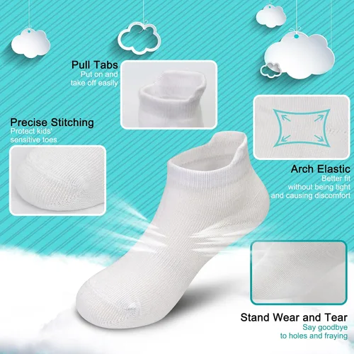 Vista 2 de Calcetines para niños pequeños, 25 pares de calcetines tobilleros para niños y niñas con lengüetas de tracción para niños de 1 a 13 años, calcetines