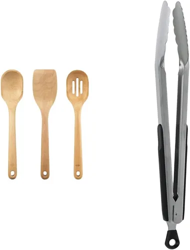 Vista 11 de OXO Good Grips - Juego de utensilios de madera de 3 piezas y cuchara de esquina de madera Good Grips, color marrón, juego de 1