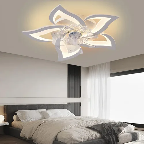 Vista 8 de Bevenus - Ventilador de techo de perfil bajo con luces, 110v moderno atenuable en forma de flor, control remoto/control por aplicación, ventilador