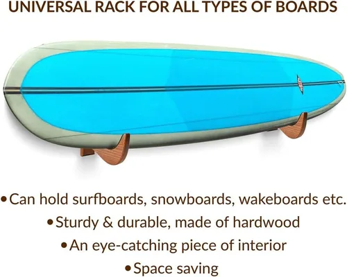 Vista 5 de TESLYAR Soporte de pared para tabla de surf, estante de madera para almacenamiento en pared, ganchos de madera maciza para tabla de surf, tabla