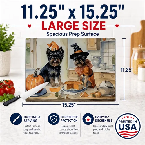 Vista 3 de Caroline's Treasures DAC1720LCB Affenpinscher - Tabla de cortar de vidrio con calabazas para cocina de otoño, grande, decorativa, de vidrio