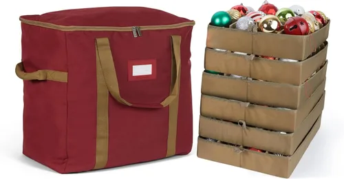 Vista 47 de Covermates Keepsakes Bolsa de almacenamiento ajustable para adornos, con asas de transporte, protección acolchada, ruedas dobles, almacenamiento
