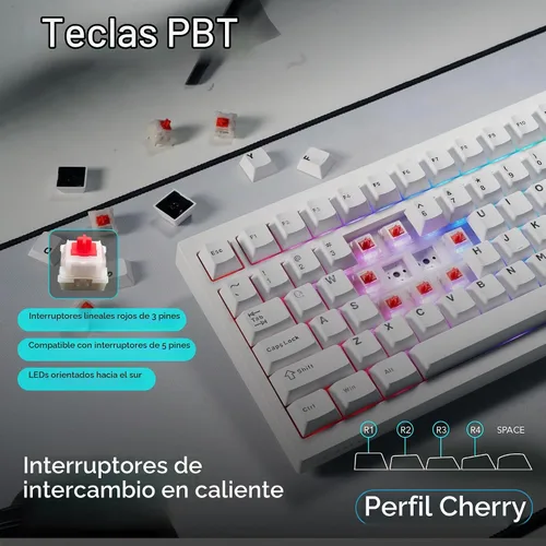 Vista 6 de TECWARE Spectre Teclado mecánico para juegos 96% RGB Pantalla LCD personalizable Inalámbrico de tres modos con perilla Montaje en junta