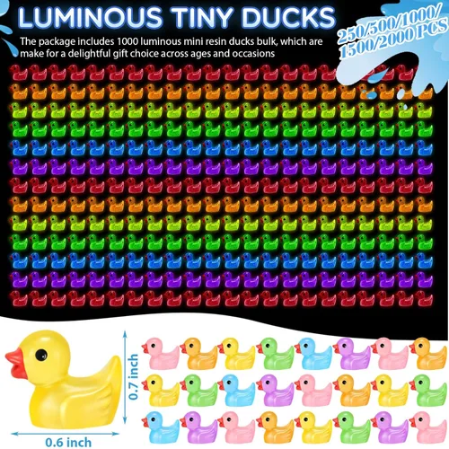 Vista 2 de Barydat 125 piezas de mini pato de resina de Navidad que brilla en la oscuridad, pequeño pato luminou, a granel para ocultar bromas, idea