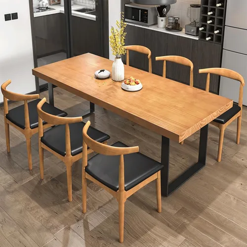 Vista 10 de Mesa de comedor moderna minimalista de madera maciza de 47 pulgadas, base de metal resistente, fácil montaje, mesa versátil para comedor, sala