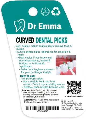 Vista 3 de Dr. Emma Púas dentales de menta curvadas suaves de goma para dientes, fáciles de usar con estuche de transporte, 90