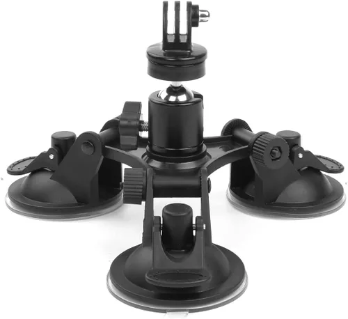 Vista 7 de Soporte de cámara para coche – Soporte de succión para cámara – Soporte de triple ventosa con cabeza roscada de 1/4 cabeza de bola de trípode de 360