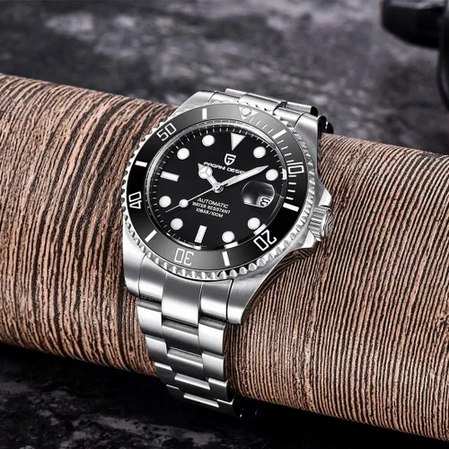 Vista 6 de Pagani Design - Reloj clásico mecánico de movimiento japonés automático impermeable de acero inoxidable para hombre Negro