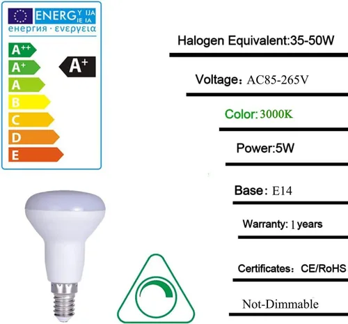 Vista 3 de Bombillas LED R50 de 5 W (bombilla incandescente de 45 W) 3000 K R50 bombillas LED de cuello largo reflector base E14 ángulo de haz de 120 grados