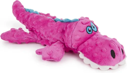 Vista 10 de goDog, juguete para perro de tejido suave, forma de caimán, con tecnología a prueba de mordiscos., L, Rosado Rosa caimán