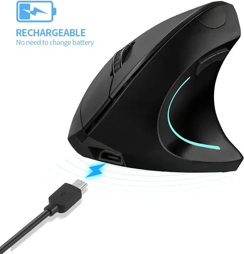 Vista 4 de Mouse vertical, mouse vertical ergonómico inalámbrico de 2.4 GHz con 4 DPI ajustables 800120016002400, 6 botones, compatible con PC, escritorio, Mac