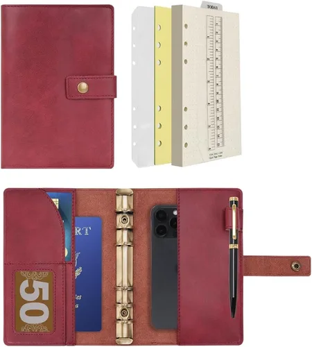 Vista 20 de WONDERPOOL Cuaderno de cuero recargable, cuaderno en espiral, carpeta de carpetas de diario A5 con puntos y bolsillos interiores para viajes, Marrón
