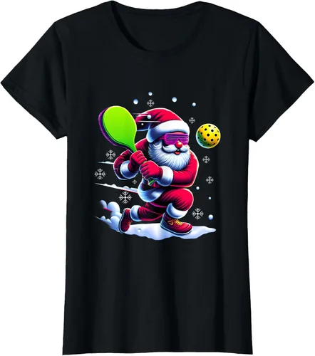 Vista 37 de Pickle Ball Navidad Santa Deporte Jugador Padel Raqueta Snow Camiseta Negro