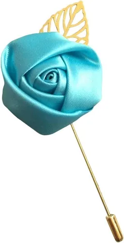 Vista 3 de 12 unids/lote Novio Boutonniere boda seda rosa (1.4 in) flores accesorios Prom Pin hombre traje decoración azul