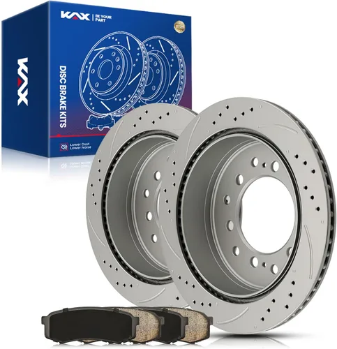 Vista 28 de Kit de freno delantero KAX, rotores de freno ranurados y con hendiduras, pastillas de freno cerámicas Compatible con Honda Accord 1990 1991 1992